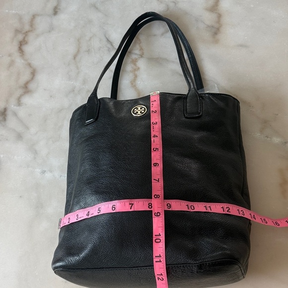 Tory Burch Michelle Leather Black Tote Bag Gold Logo - Picture 7 of 14